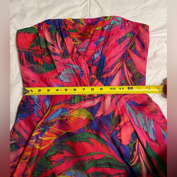 Milly Hot Pink Tropical Print Strapless Flowy Midi Dress Size 6 Colorful A-Line - Picture 6 of 7